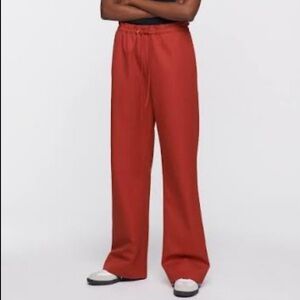 KOTN Wide Pull On Trouser Small Cinnamon Red 100% Cotton Minimalist NEW Flawed
